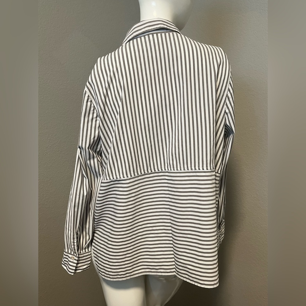 J. JILL Women’s Black and White Striped LS Button Down Shirt Blouse Size L - Picture 4 of 13